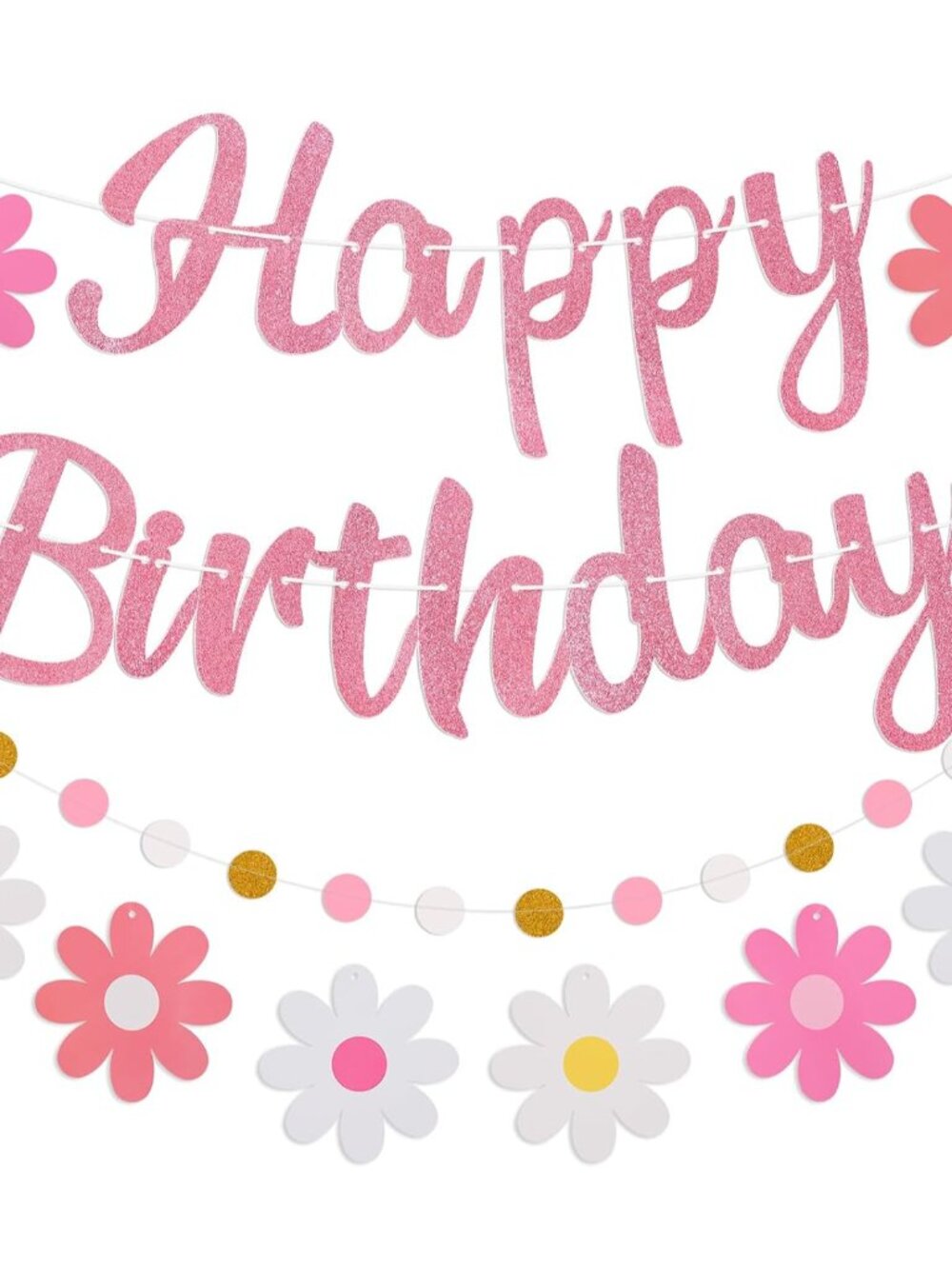 Pre-Strung Happy Birthday Banner, NO DIY Party Decorations Pink